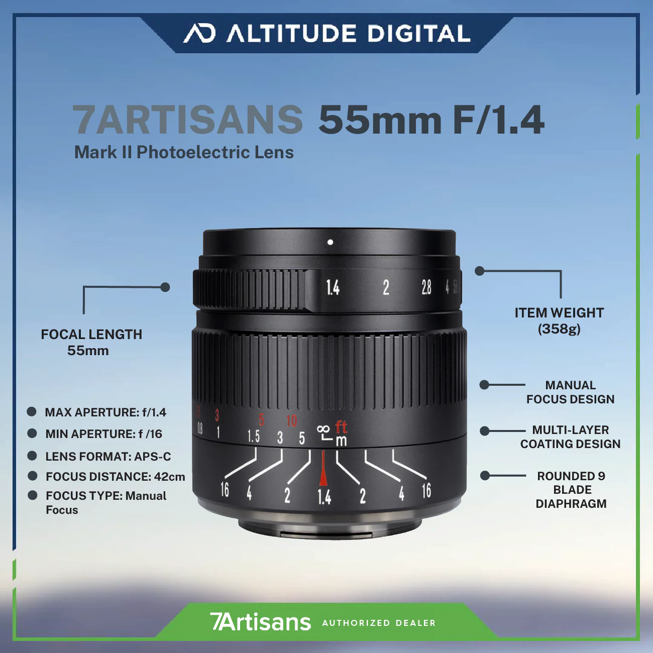 7artisans 55mm F1.4 (Mark II) APS-C Manual Fixed Lens - Image 3