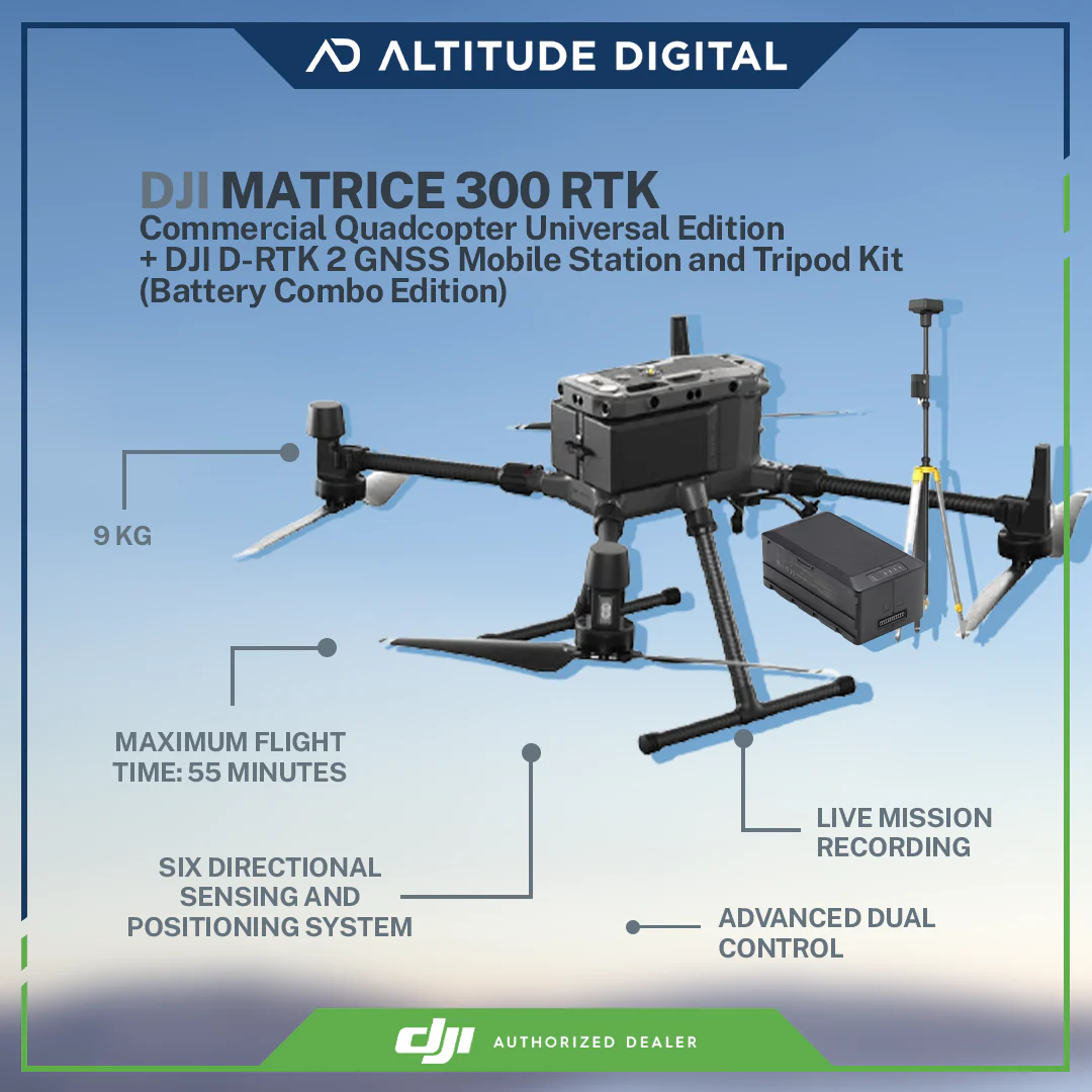 DJI Matrice 300 Commercial Quadcopter RTK Universal Edition (Battery Combo Edition) + DJI D-RTK 2 GNSS Mobile Station and Tripod Kit Drone - Image 7