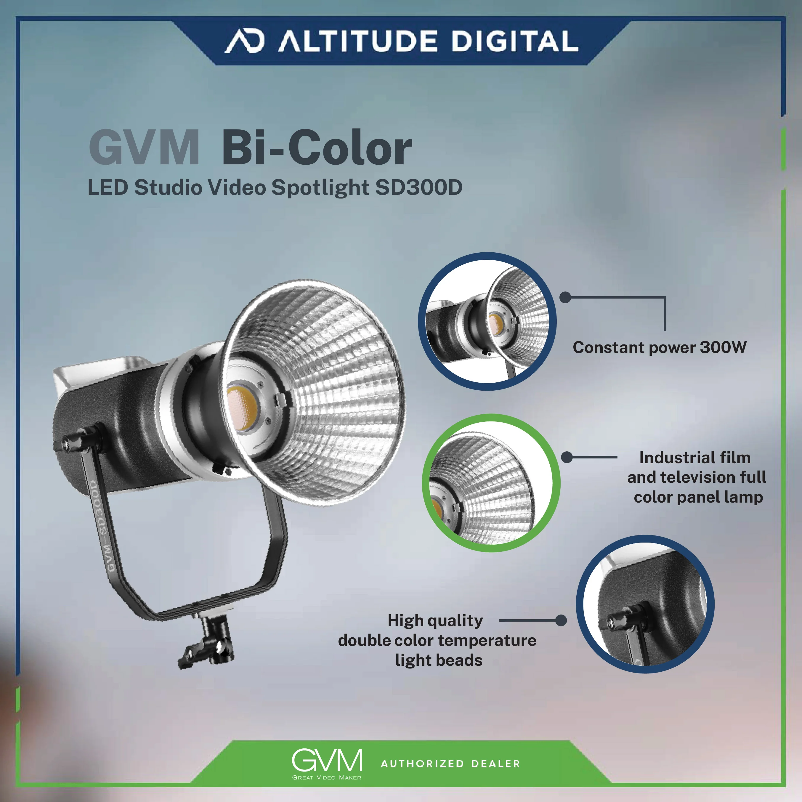 GVM 300W Bi-Color LED Studio Video Spotlight SD300D - Image 8