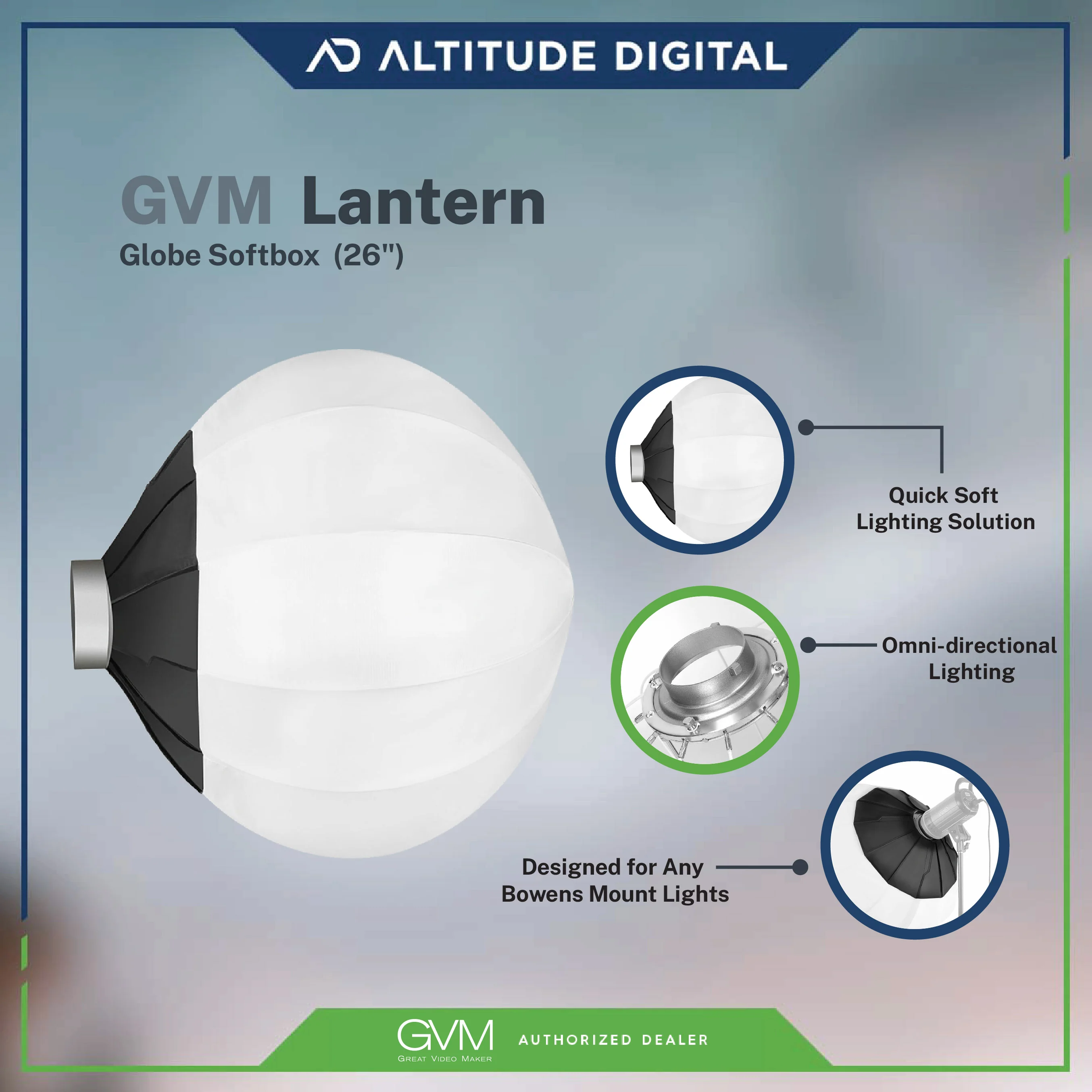 GVM Lantern Globe Softbox for P80S / G100W / RGB-150S / LS-150D (26") - Image 6