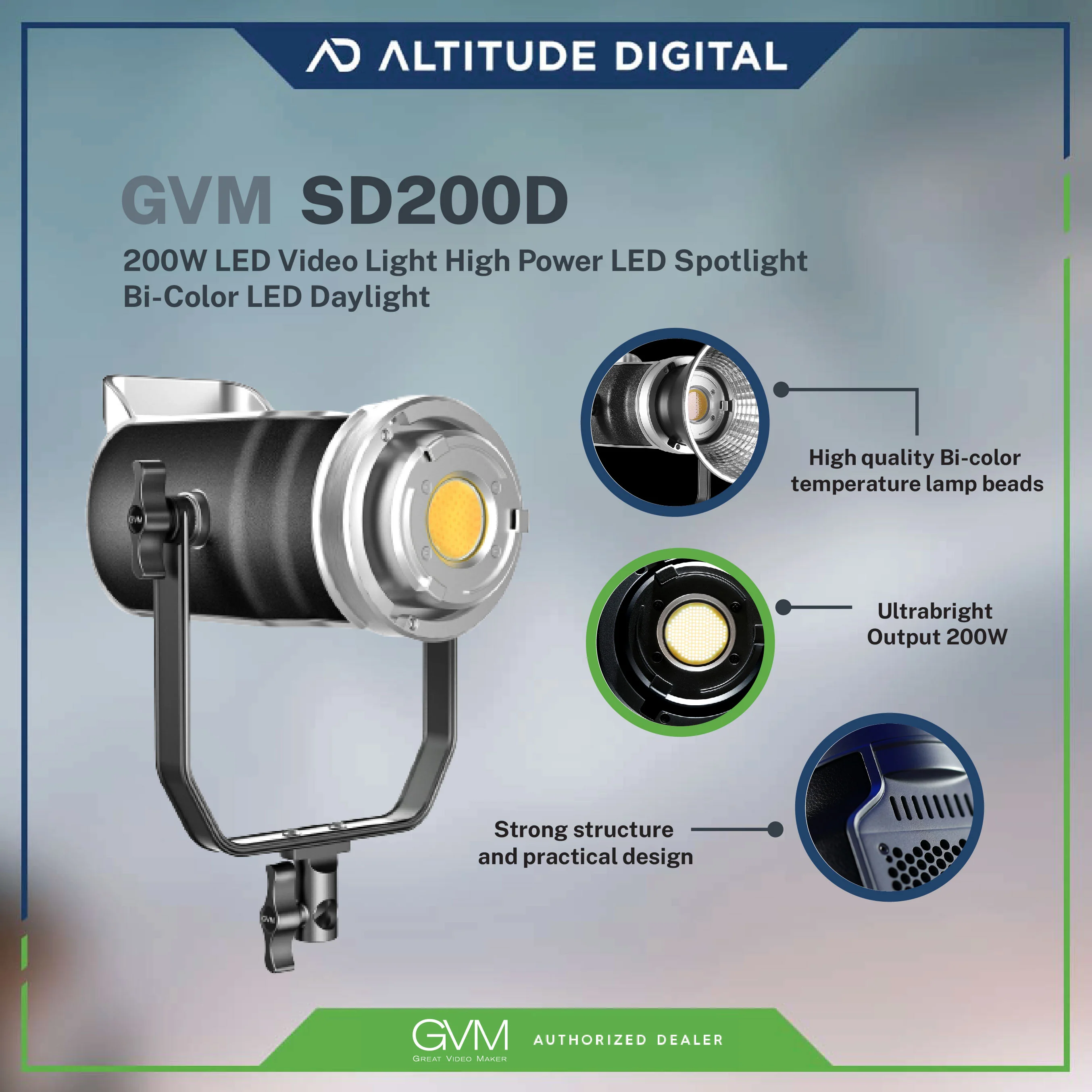 GVM SD200D 200W High Power LED Spotlight Bi-Color - Image 6