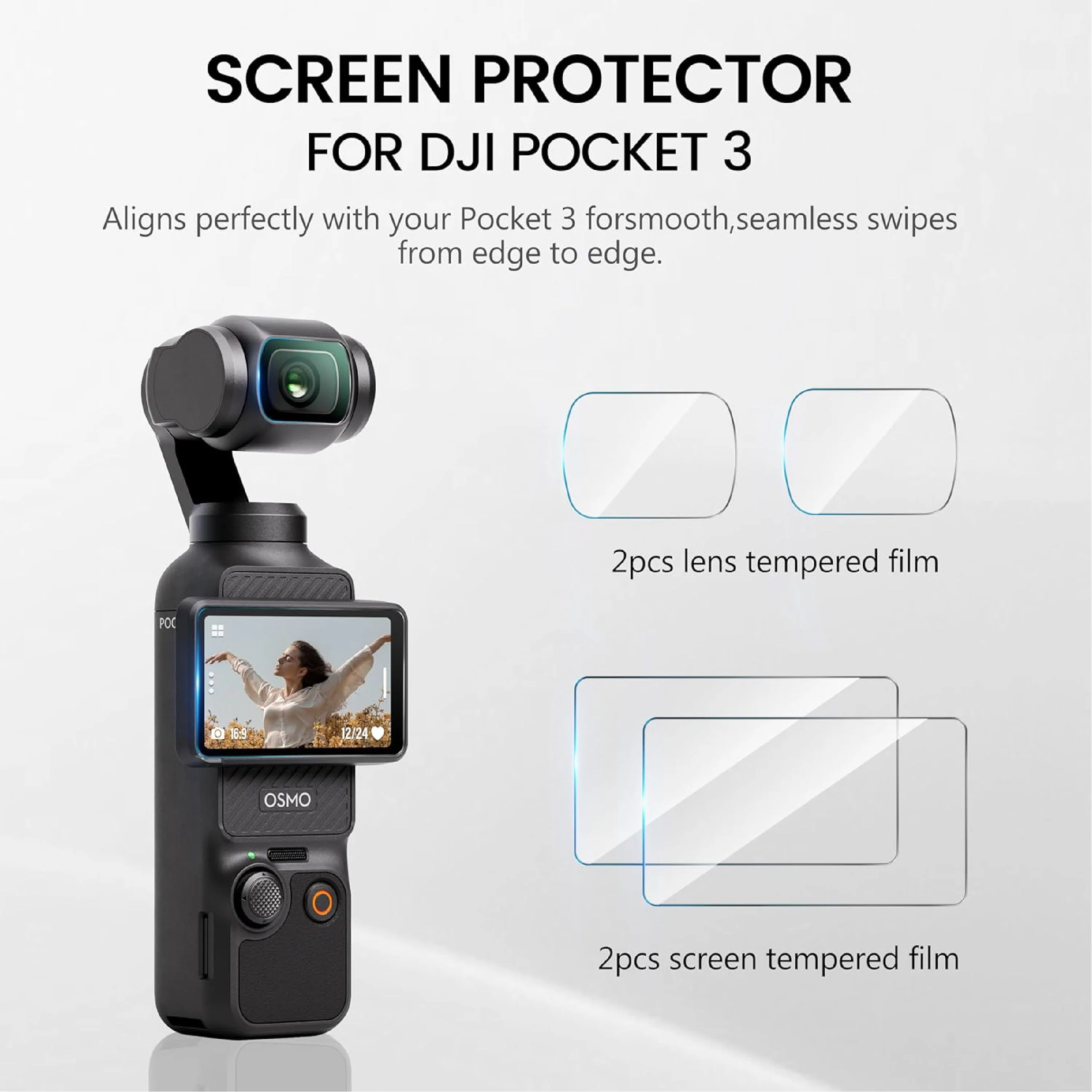 STARTRC Tempered glass for DJI Pocket 3 (2 sets pack) - Image 5